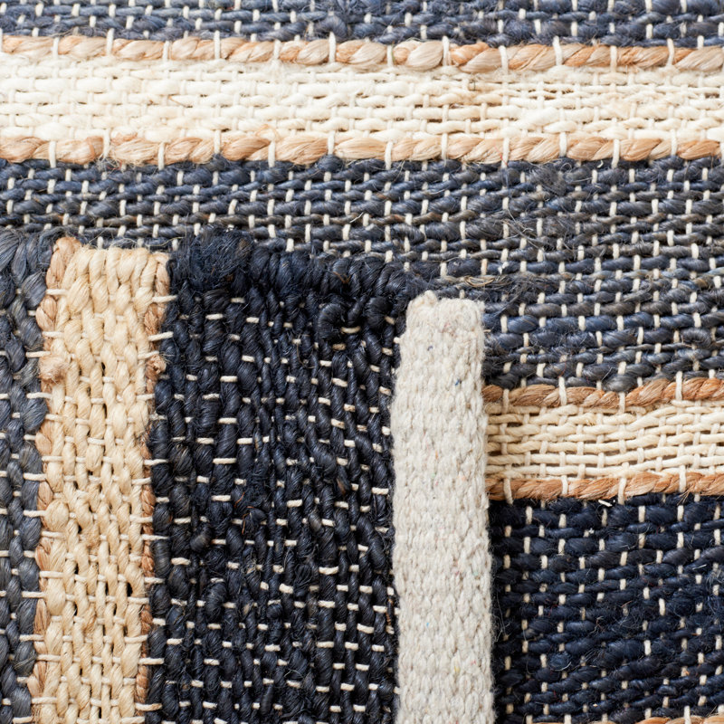 Wlikerson Hand Woven Jute/Cotton/Wool Striped Rug in Charcoal/Ivory, Rectangle 6' x 9'