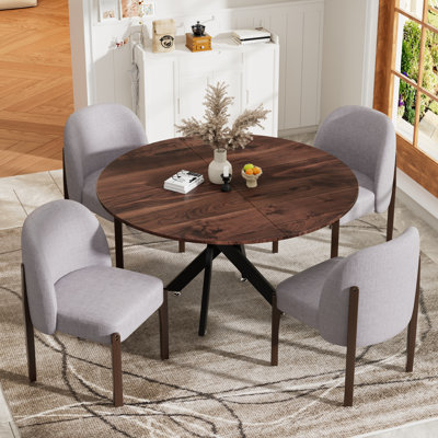 47.2in Round Dining Set, Modern Cross legs Table & 4 Fabric Upholstered Chairs for Small Spaces, Kitchen