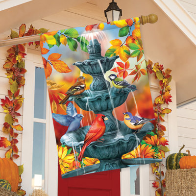 Bath Time Birds Autumn House Flag