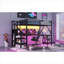 Lit mezzanine pleine grandeur tout-en-un avec rangement, structure en métal compacte avec bureau en forme de L, garde-robe et lumières DEL, noir élégant pour enfants, adolescents et adultes