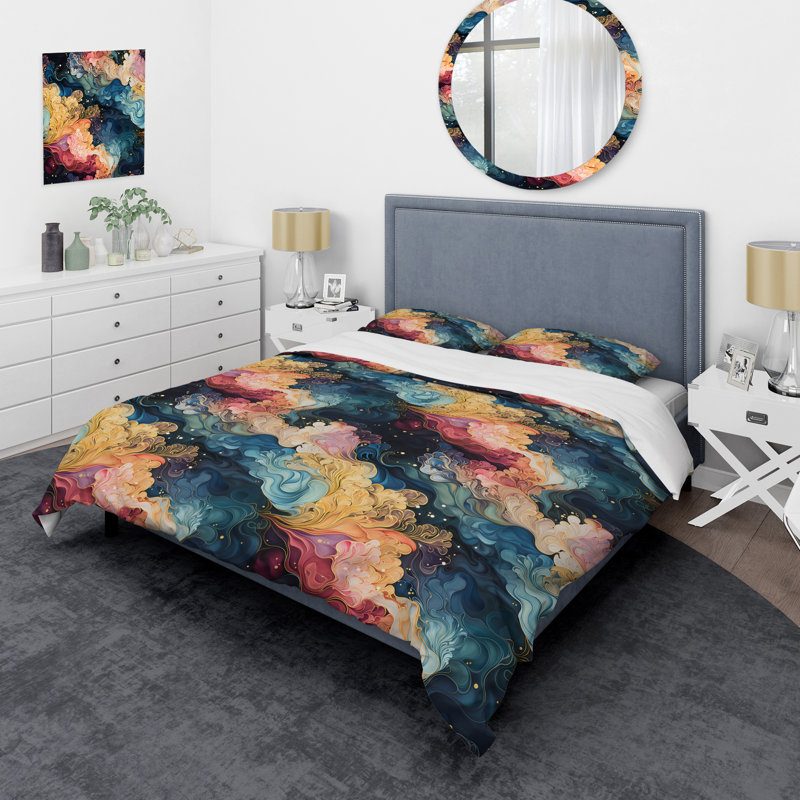 Ensemble de housse de couette bleu et mauve Cosmic Voyage, Housse de couette pour très grand lit et 2 très