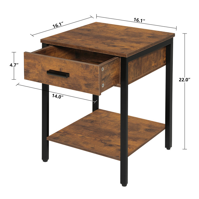 Table de chevet Shirle, Brun rustique