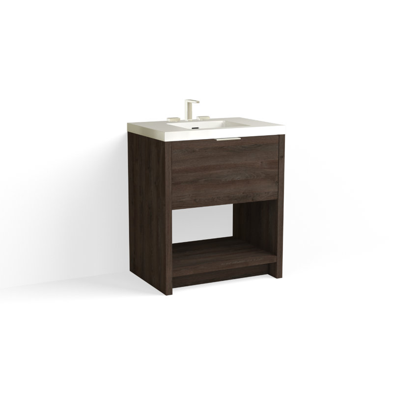 Vista 30" W Freestanding Single Bathroom Vanity, White Gloss, Single-Hole, White Nanomatte/Matte Black