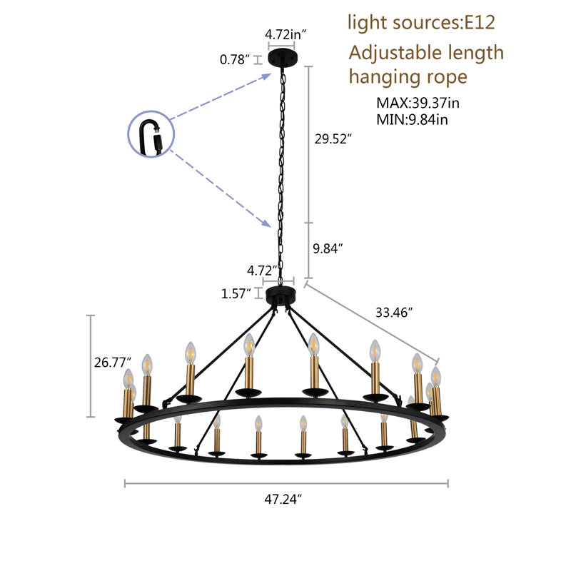 Armistead 18 - Light Wagon Wheel Chandelier, Black/Gold