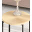2 tables avec motifs radiaux. Imperméable. Forme cylindrique vieillie. Pieds en métal noir. Style rustique. Noyer foncé, rouge, bois technique au choix. 31,5 po x 18,9 po x H café et 18,9 po x P 23,6 po