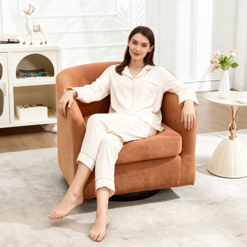 28.5" Wide Modern Soft Linen Upholstered Accent Chair with Swivel, Brown