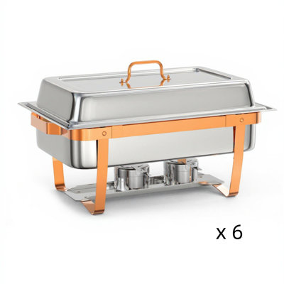 Ensemble de buffet à vaisselle Chafing, paquet de 8 pte 4/6, plats de réchaud rectangulaires pour buffet avec porte-couvercles, chauffe-plats en acier inoxydable avec cuillère et pince à épiler pour la cuisine, or rose