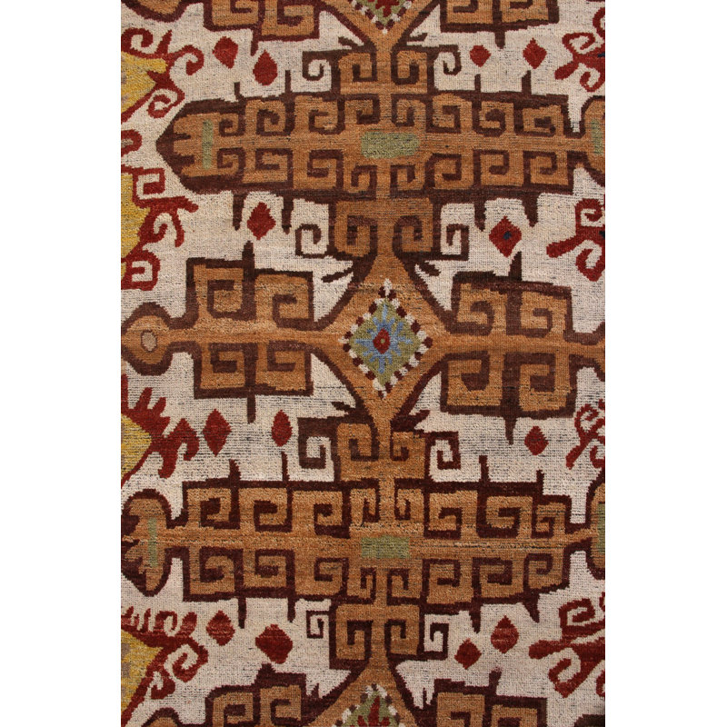 Rug & Kilim’S Russian Rug In Orange And Beige Brown Tribal Pattern, Runner 3' x 8'