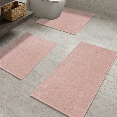 Ensemble de tapis de bain 3 pièces à aspect lin texturé avec envers antidérapant