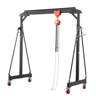 Portique réglable, capacité de 4 400 lb, treuil de levage portatif avec hauteur réglable de 99,6 à 146,9 po, chariot manuel, treuil, sangle, manilles, crochets, pour la réparation automobile dans l'entrepôt de garage