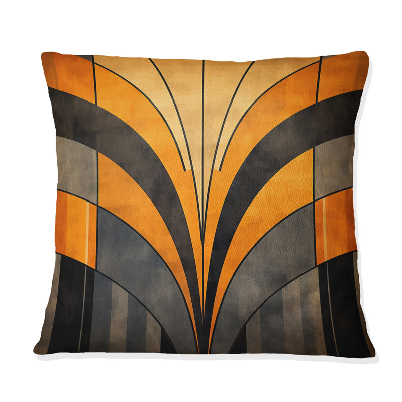 Coussin décoratif à formes abstraites orange et gris, 18" x 18"