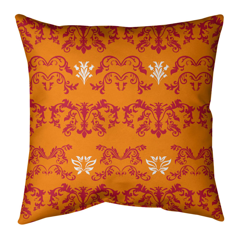 Housse de coussin carrée Tampa Bay, Orange / rose / blanc, 14 po x 14 po, Polyester sergé