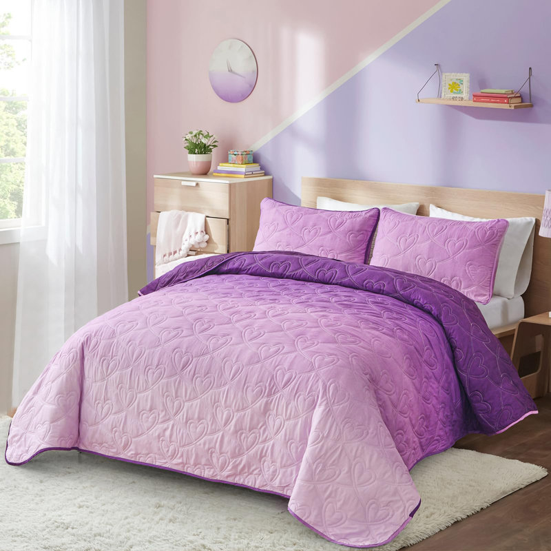 Ensemble de courtepointe réversible en microfibre légère 3 pièces 3 saisons, Mauve