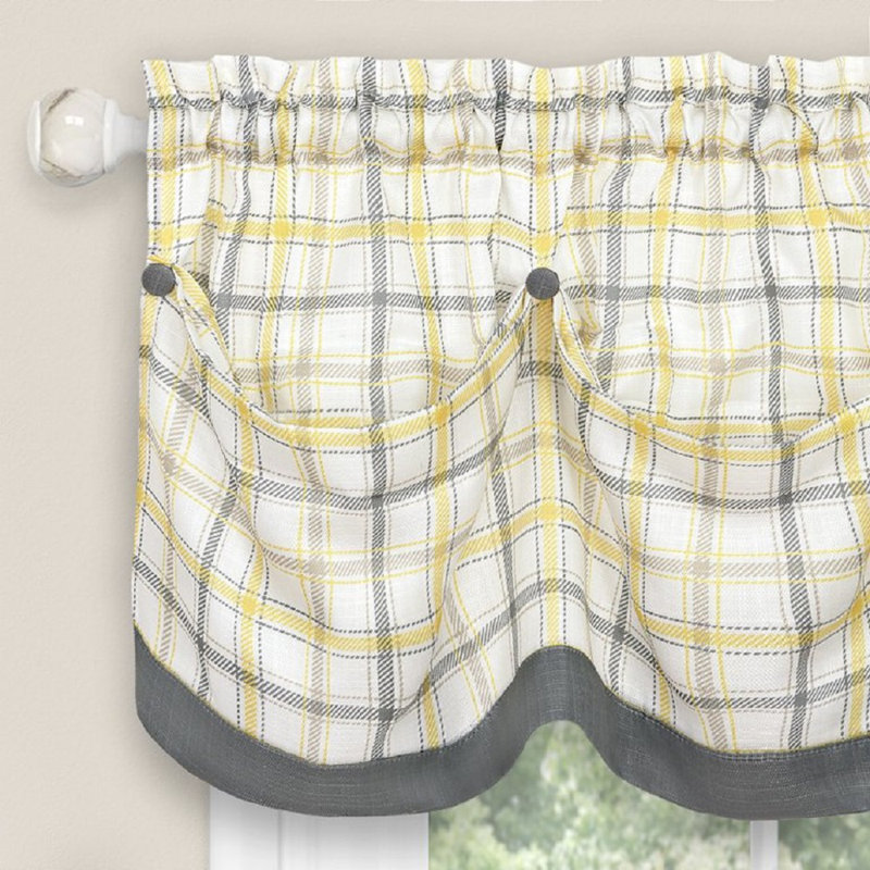 Maddy Plaid Tailored 58'' W Window Valance, Gray