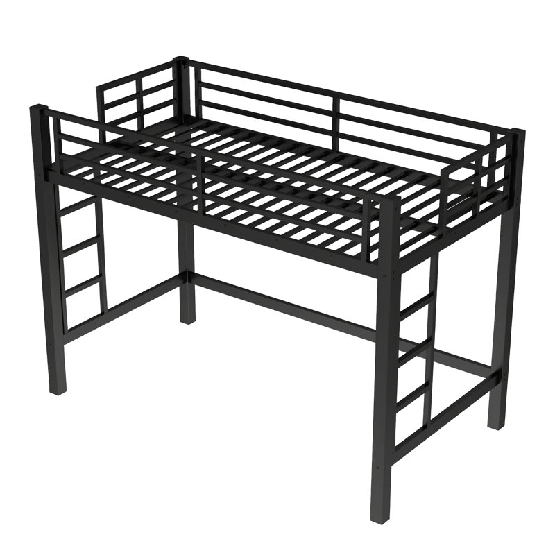 Lit mezzanine en métal avec échelles doubles et garde-corps, simple TG, noir, Noir, Twin XL