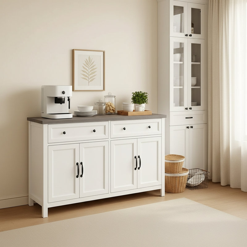 55.1" W Sideboard with 3 Drawers, 4 Doors and Adjustable Shelves, Gray