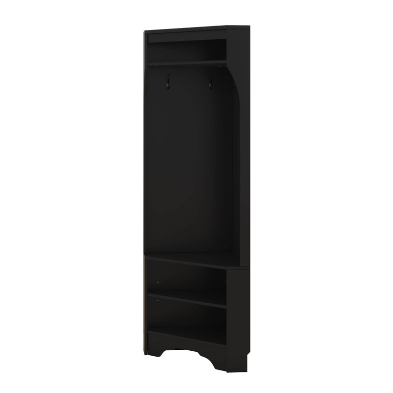 Corner Hall Tree With Shoe Bench, Minimalist Versatile Entryway Coat Rack With 4 Hooks, Corner Cabinet With Adjustable Shelf For Hallway, Living Room