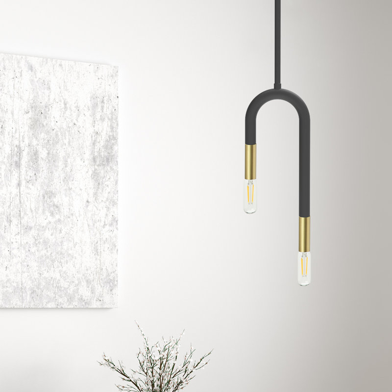 Luminaire suspendu incandescent 2 lumières Wand, Noir mat / laiton vieilli