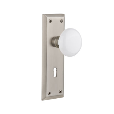 White Porcelain Interior Mortise Door Knob with New York Long Plate