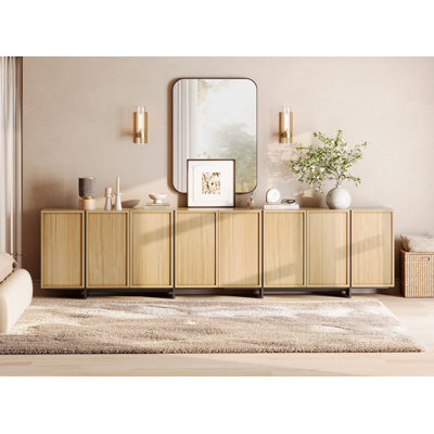 Dresser With 8-Door Enclosed Storage Cabinet & T-Shaped Wood Legs, Media Console For Living Room, Bedroom, Family Room, Home Theatre