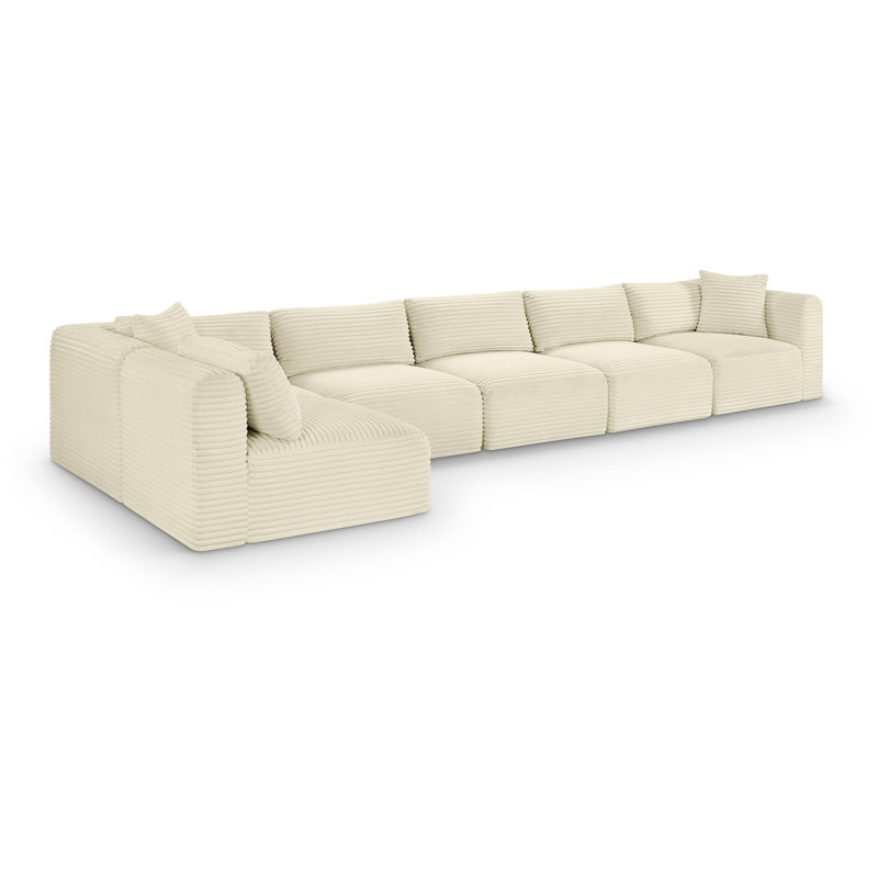 Canapé modulaire en L Carmean Performance, Velours côtelé texturé crème, 4 sans accoudoirs, 2 en coin