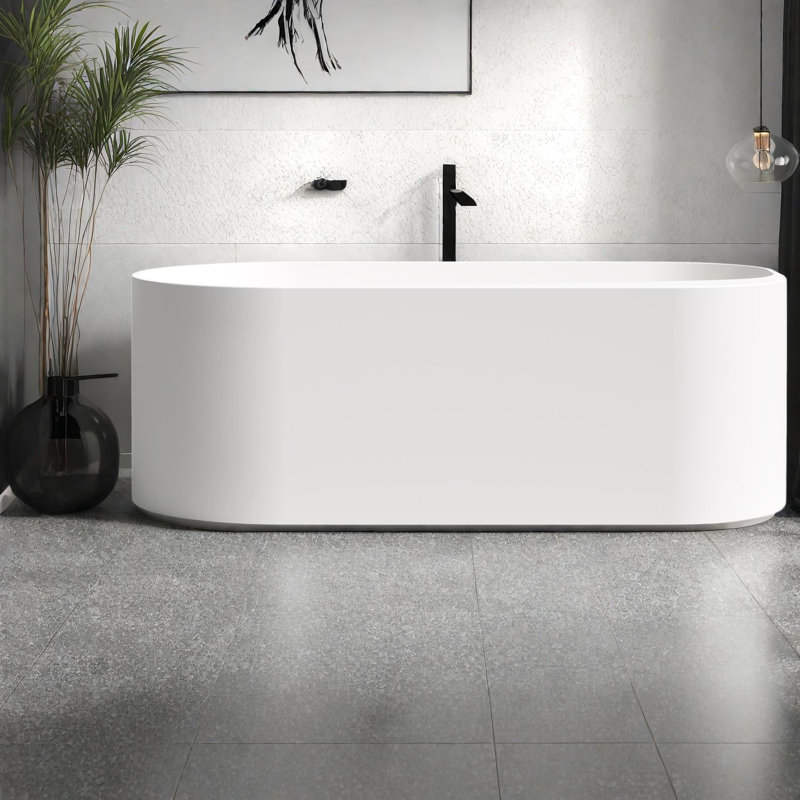 Baignoires et bains à remous modernes, bain de dos blanc mat en résine de 63 pouces