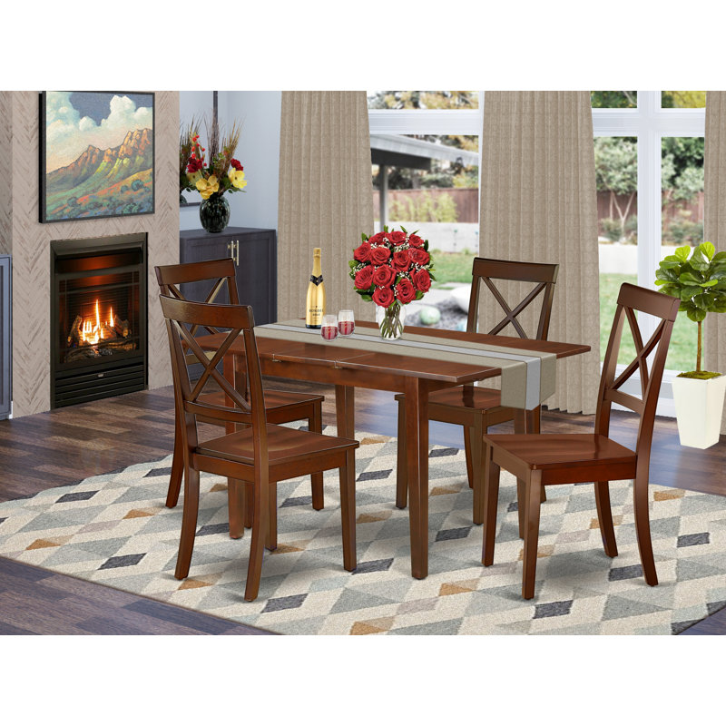 5 Piece Dinette Set for 4 Includes a Rectangle Dining Table with Butterfly Leaf and 4 Dining Room Chairs, Mahogany