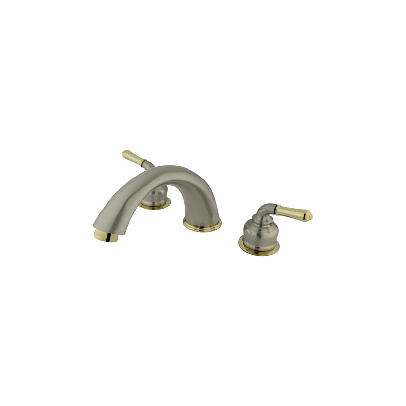 Magellan Double Handle Deck Mounted Roman Tub Faucet, Brushed Nickel / Polished Brass
