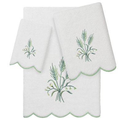  100% Turkish Cotton WHITNEY Scallop 3PC Embellished Towel Set