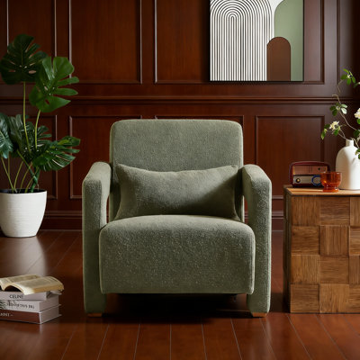 Élégants accoudoirs à angle droit, soutien lombaire ergonomique, pieds carrés carrés en bois, siège incliné pour le confort, pièce artistique remarquable pour le salon, la chambre à coucher et le bureau
