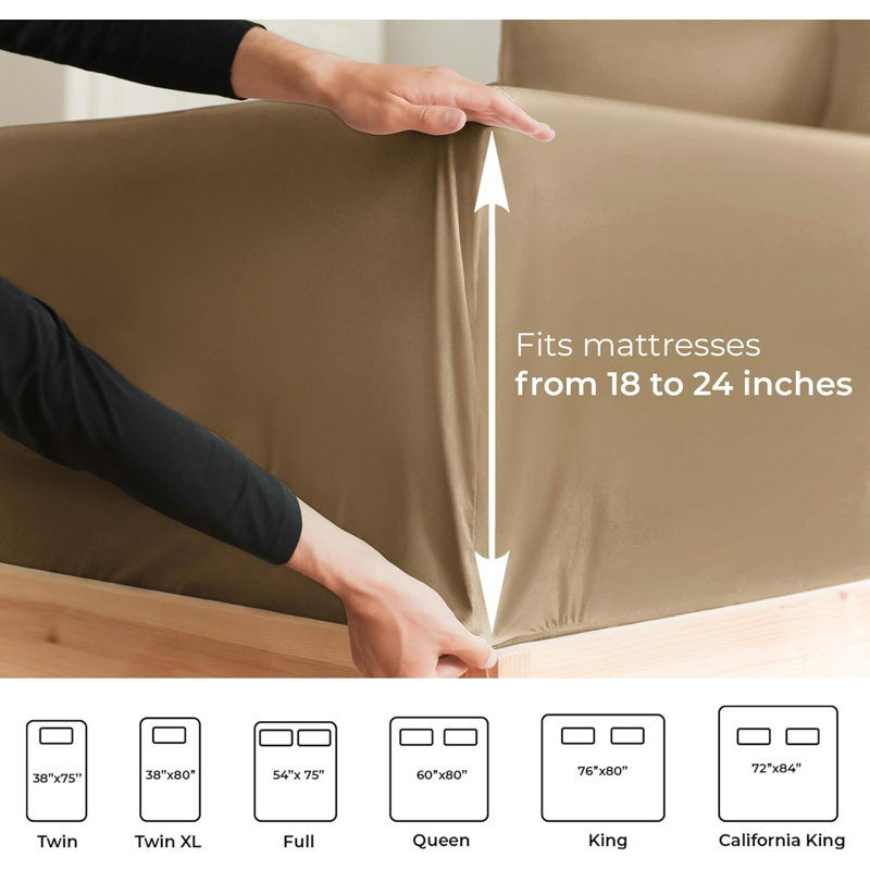 Extra Deep Pocket Sheet Set, Cooling & Breathable Bed Sheets, Soft Hotel Luxury Bedding, Fits 18–24 Inch Mattress, Beige