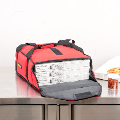 Sac de pizza isotherme 17,5 po x 20 po x 7,5 po, 1 sac de livraison durable - peut contenir (3) boîtes à pizza de 18 po ou 4 po de 16 po, lavable à la machine, polyester rouge, très grand rabat