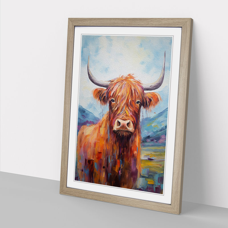 Highland Cow Impressionism - Single Picture Frame Print on Wood