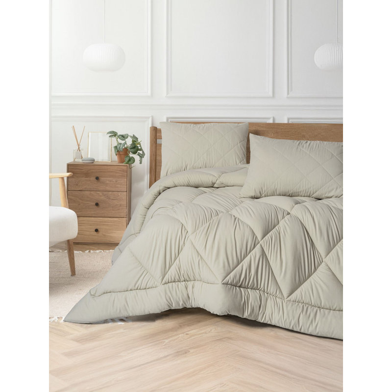Double XL Quilt Set, Stone Color, 86.6 x 90.6 inches | 100% Polyester with 100% Nanogel Fiber Filling, Includes 2 Quilted Pillows (19.7 x 27.6 inches) | Machine Washable, Luxurious Comfort for Any Bedroom