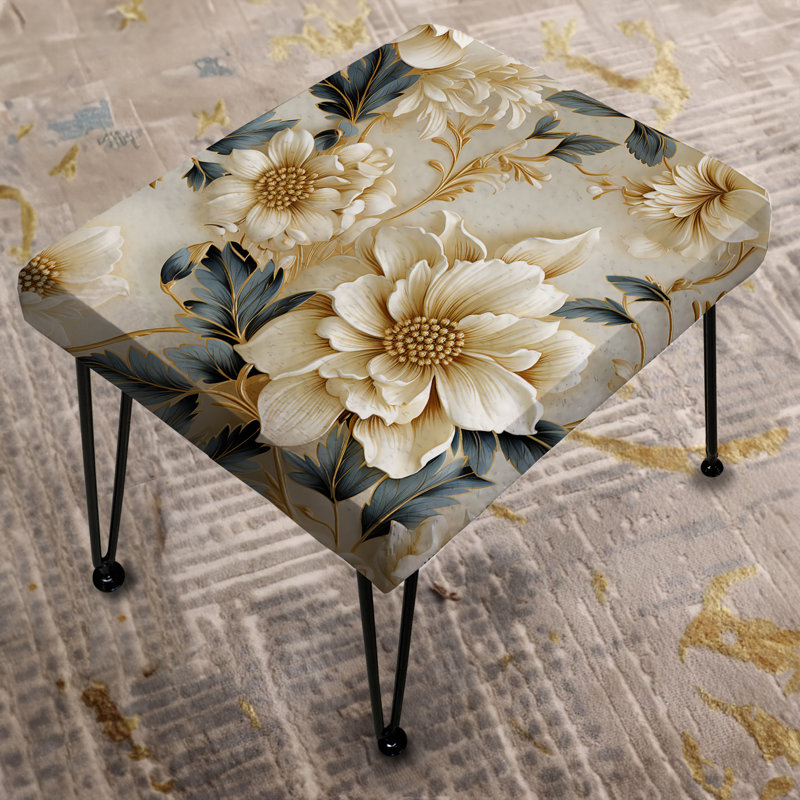 Repose-pieds rectangulaire en marbre doré blanc et bleu Elegance II