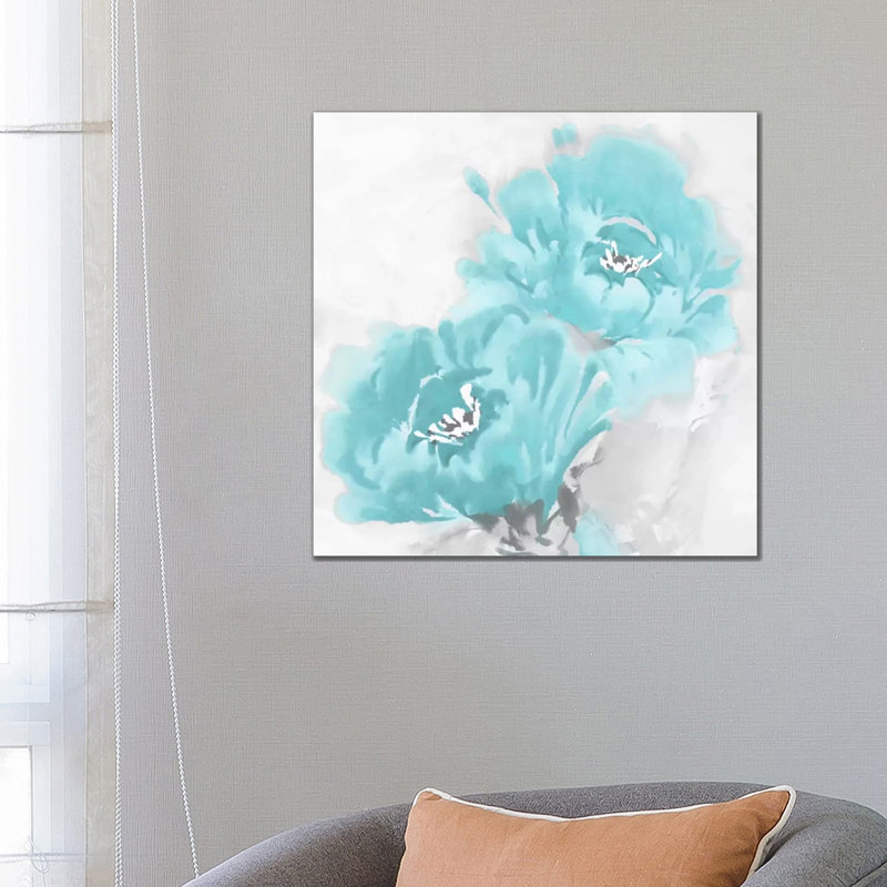 Flower Bloom In Aqua I by Jesse Stevens - Print on Canvas, 66.04 cm H x 66.04 cm W x 1.91 cm D, Wrapped Canvas