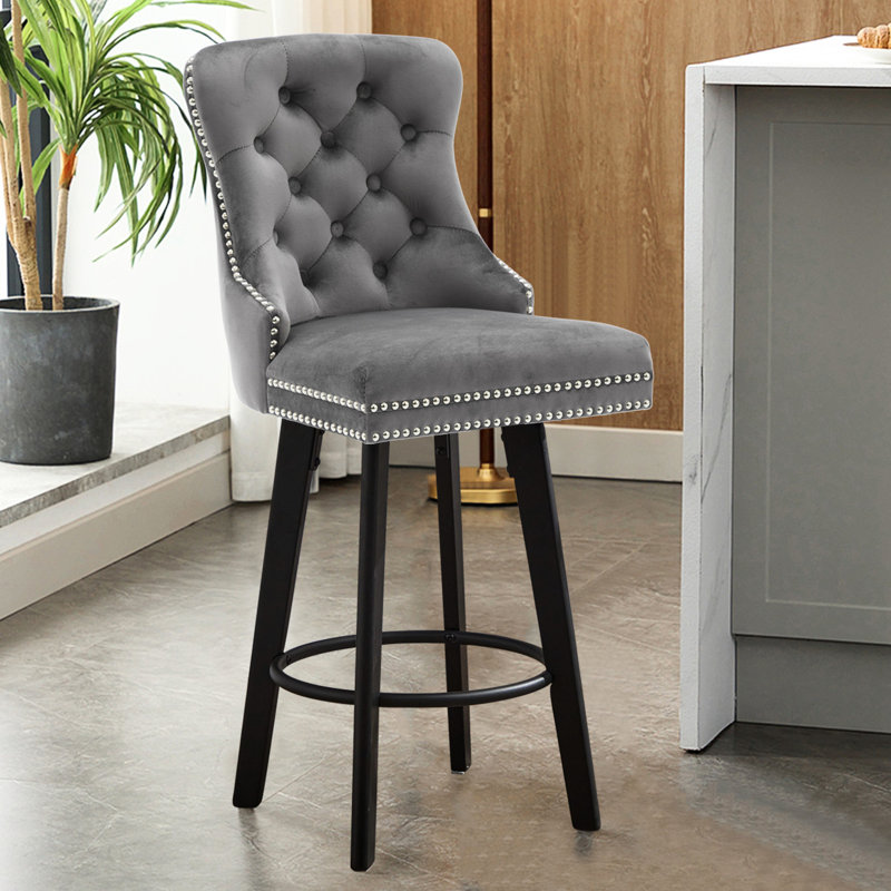 Chaises pivotantes en velours gris foncé, bouton, base, pour îlot de cuisine, grand bar pour la maison, bar stable, bistro