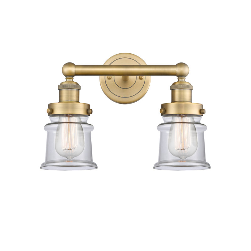 Petit meuble-lavabo pour salle de bain 2 lumières Cailen de la collection Edison, Transparent, Laiton brossé