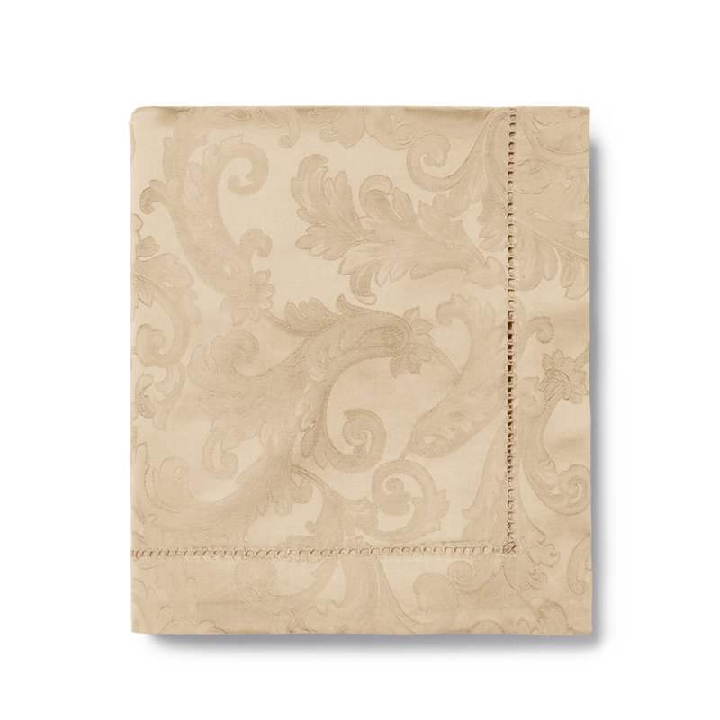 Acanthus Handmade Floral Tablecloth, Parchment, 108" L x 70" W