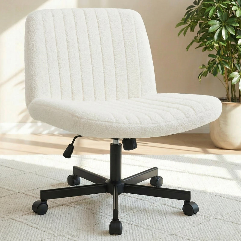 Chaise de bureau Keyri Criss, Roue simple, Blanc, Teddy