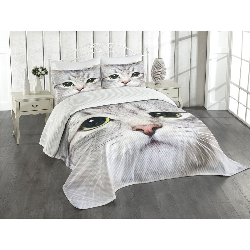 Ambesonne Animal Bedspread Domestic, King Bedspread + 2 Standard Shams