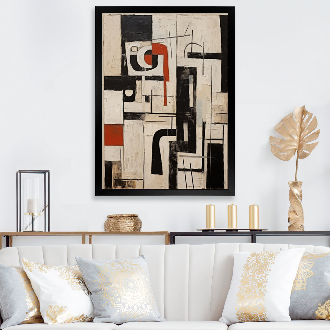 Urban Passion Abstract Red Black White I - Modern Geometric Canvas Wall Art Wrought Studio™