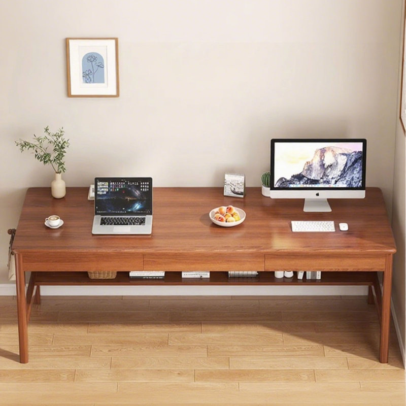 Bureau rectangulaire à 3 tiroirs en bois massif brun noisette, H 29,53 po x l 62,99 po x P 23,62 po