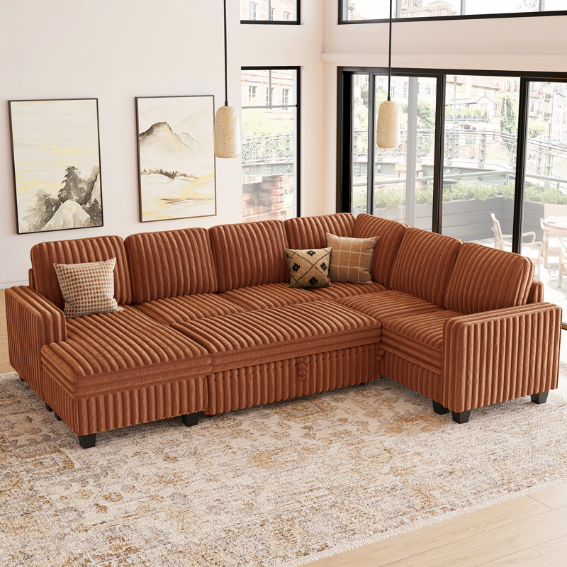  Isolde Alongi Soft Plush 105.1'' Wide U-Shaped Sofa Convertible Large Sectional Sofa Bed Sleeper Livingroom Storage Modular Couch
