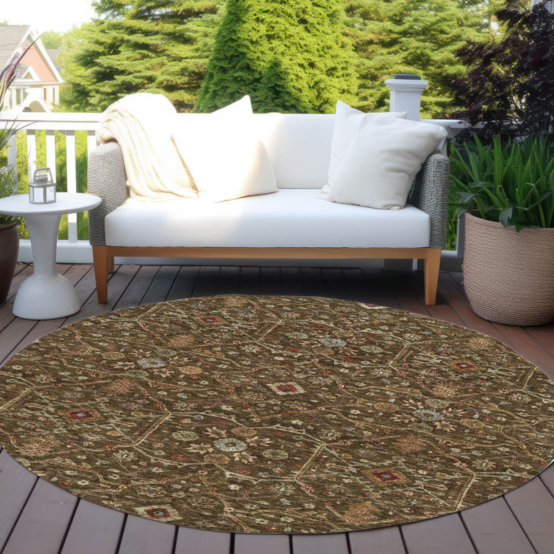 Zara Brown Washable Indoor-Outdoor Rug - , 8' x 8'