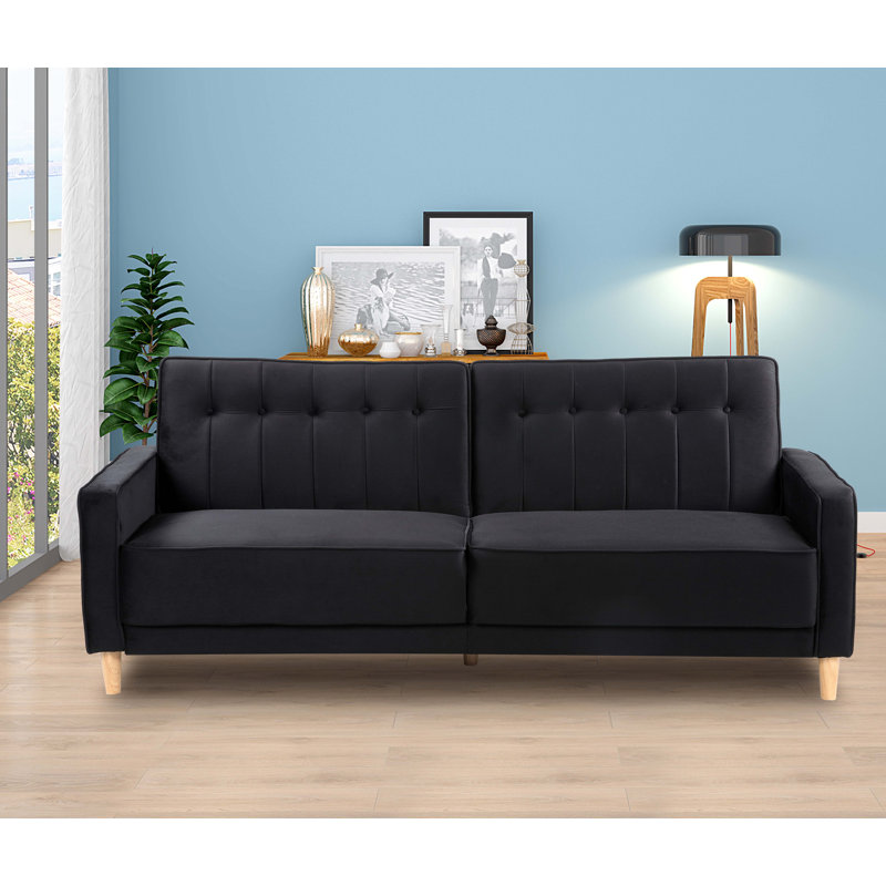 Oram 3 Seater Velvet Sleeper, Black 