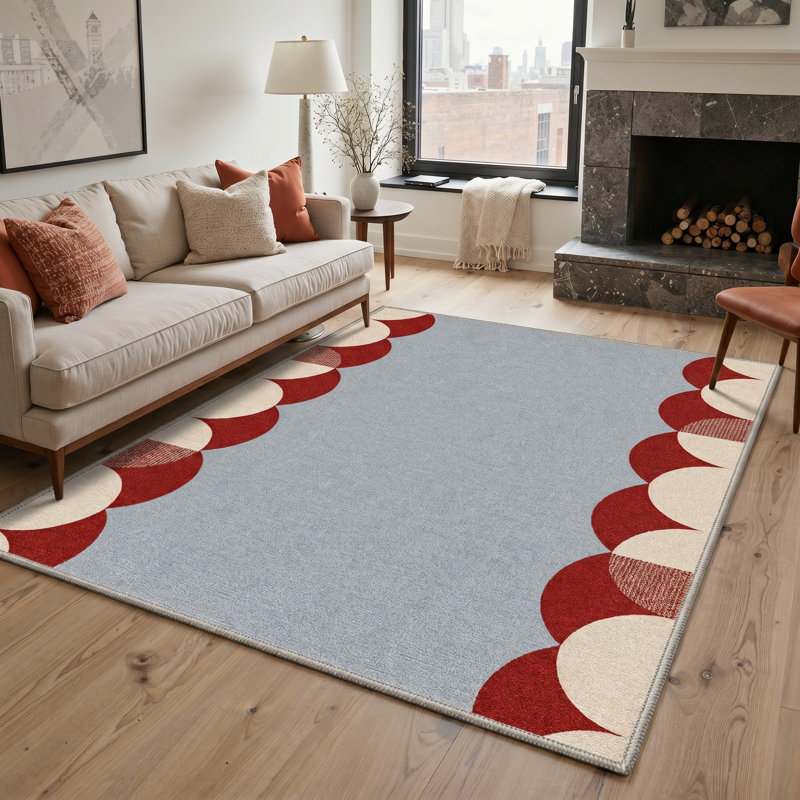 Tapis bleu arc / rouge lavable à la machine avec envers antidérapant, Rectangulaire 8 pi x 10 pi