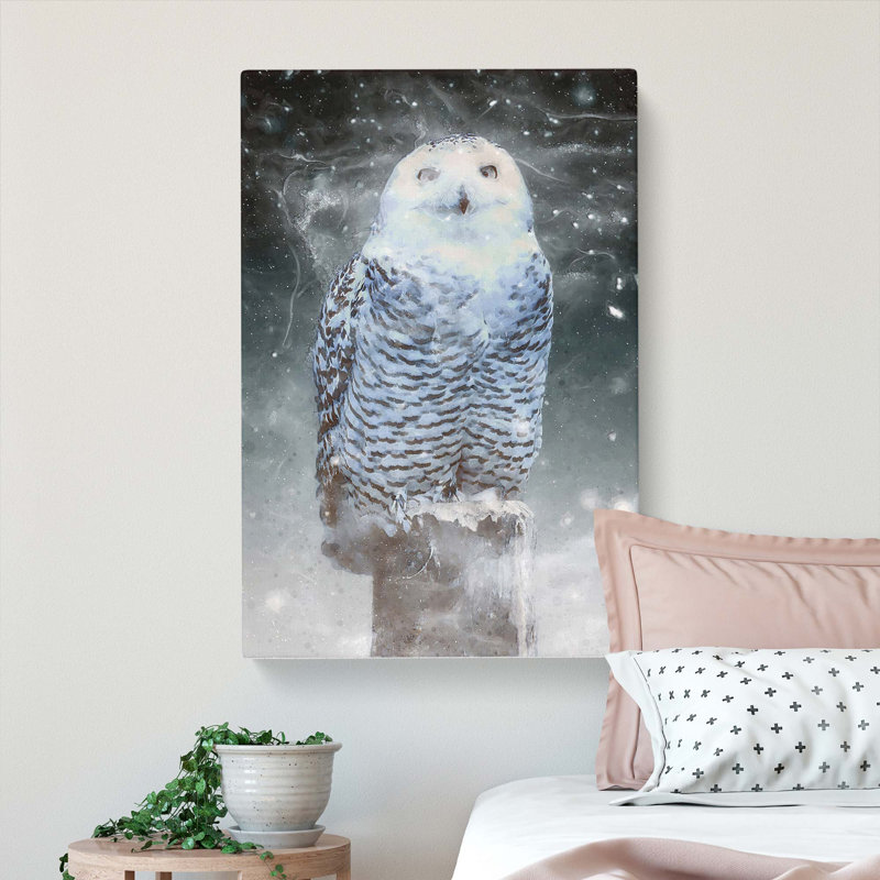 Snowy Owl On A Perch - Wrapped Canvas, 76cm H x 50cm W x 3cm D