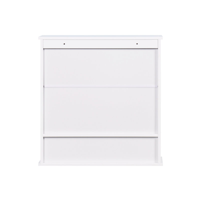 Armoire de salle de bain murale blanche avec 2 portes miroir et une tablette réglable