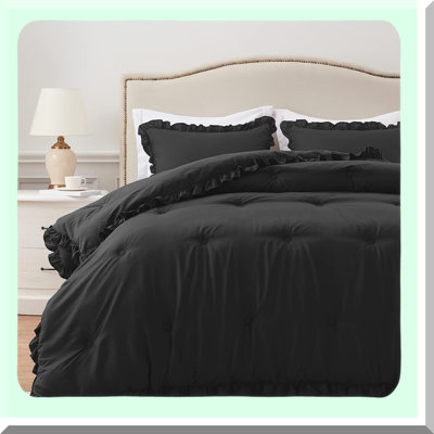 Ruffle Queen Comforter Set - Lightweight All Seasons Bedding - 3 Piece Set with Pillow Shams - Queen Size Comforter for Cozy Nights